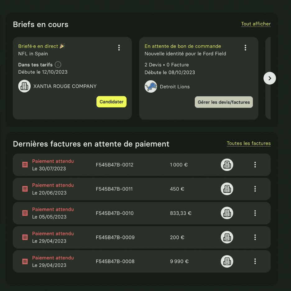 The acracy platform: briefs, quotes and invoices